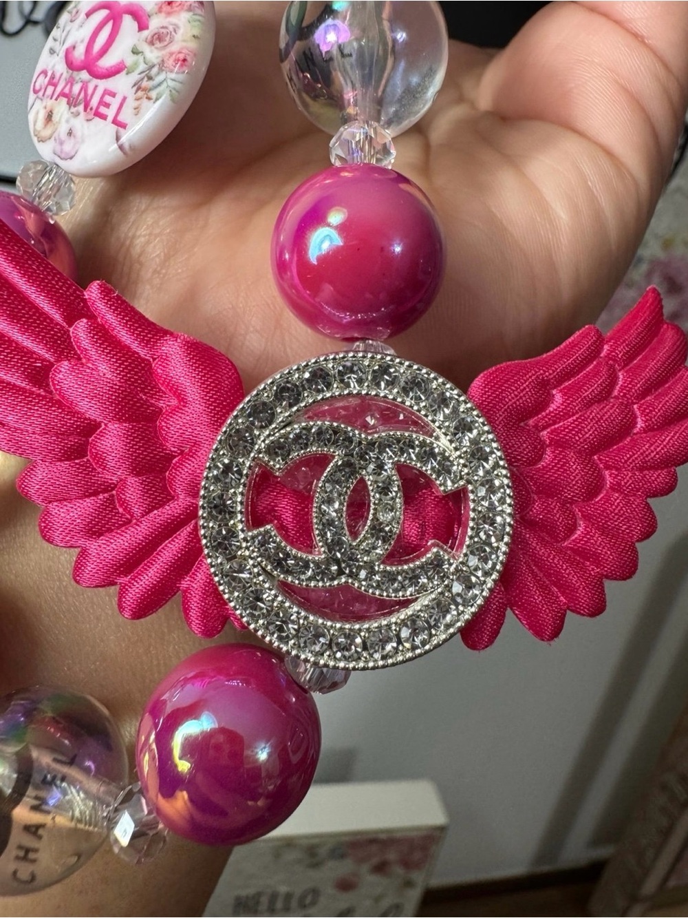 Fancy Pink Angel Wings Phone/Key/Bag Chain #P794 - Picture 3 of 9